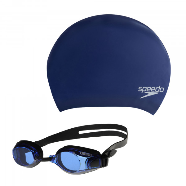 Speedo Long Hair Badekappe blue mit arena Zoom X-Fit black-blue-black