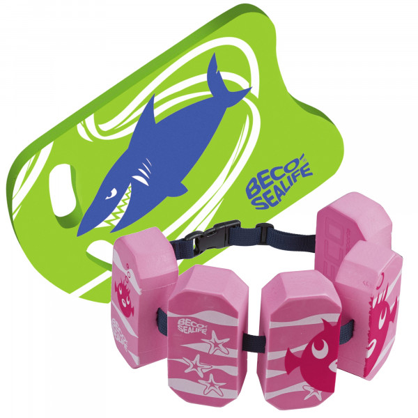 BECO SEALIFE Kickboard Shark und BECO SEALIFE Schwimmgürtel pink