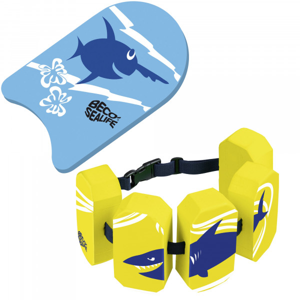 BECO SEALIFE Kick Board blau und BECO SEALIFE Schwimmgürtel gelb